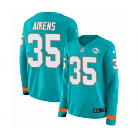 Women's Nike Miami Dolphins #35 Walt Aikens Limited Aqua Therma Long Sleeve NFL Jersey - Ujersey