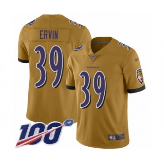 Youth Baltimore Ravens #39 Tyler Ervin Limited Gold Inverted Legend 100th Season Football Jersey - Ujersey