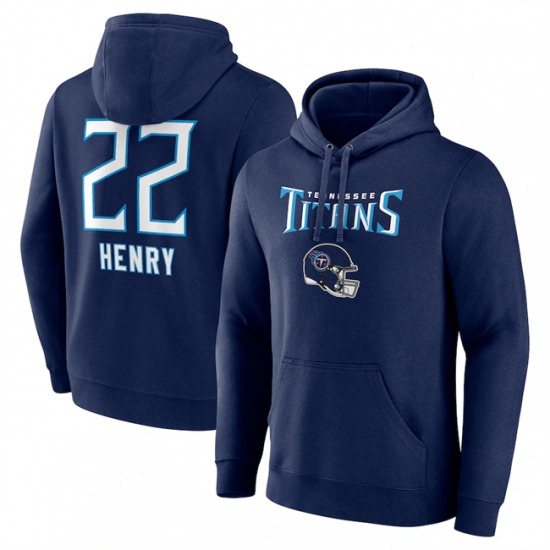Men's Tennessee Titans #22 Derrick Henry Navy Team Wordmark Name & Number Pullover Hoodie - Ujersey
