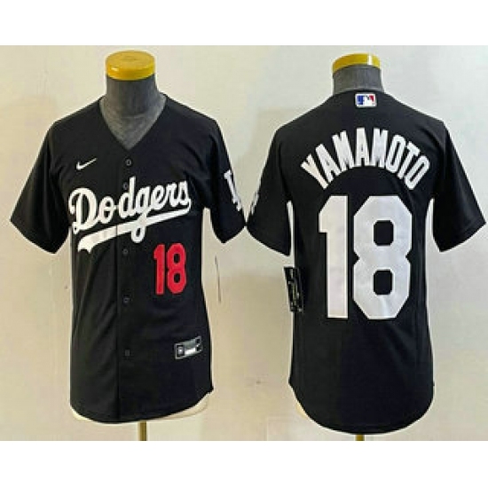 Youth Los Angeles Dodgers #18 Yoshinobu Yamamoto Number Black Turn Back The Clock Stitched Cool Base Jersey - Ujersey