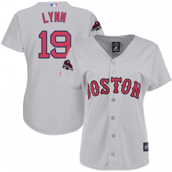 Women's Majestic Boston Red Sox #19 Fred Lynn Authentic Grey Road 2018 World Series Champions MLB Jersey - Ujersey