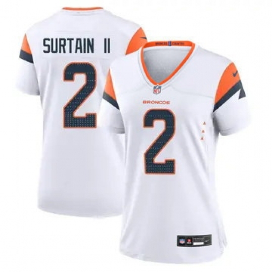 Women Nike Denver Broncos #2 Patrick Surtain II White Vapor Limited Jersey - Ujersey