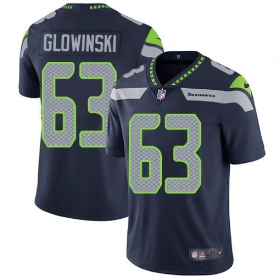 Men's Nike Seattle Seahawks #63 Mark Glowinski Steel Blue Team Color Vapor Untouchable Limited Player NFL Jersey - Ujersey