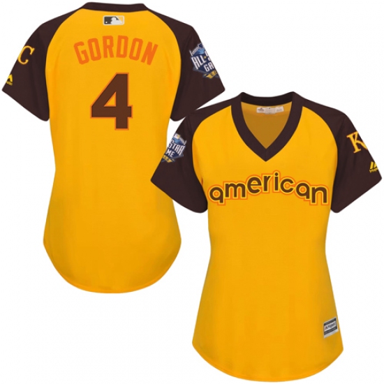 Women's Majestic Kansas City Royals #4 Alex Gordon Authentic Yellow 2016 All-Star American League BP Cool Base MLB Jersey - Ujersey