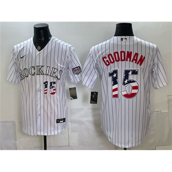 Men's Colorado Rockies #15 Hunter Goodman White 2026 USA 250 Fourth of July Home Stitched Baseball Jersey - Ujersey