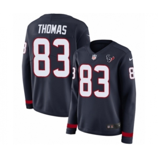 Women's Nike Houston Texans #83 Jordan Thomas Limited Navy Blue Therma Long Sleeve NFL Jersey - Ujersey