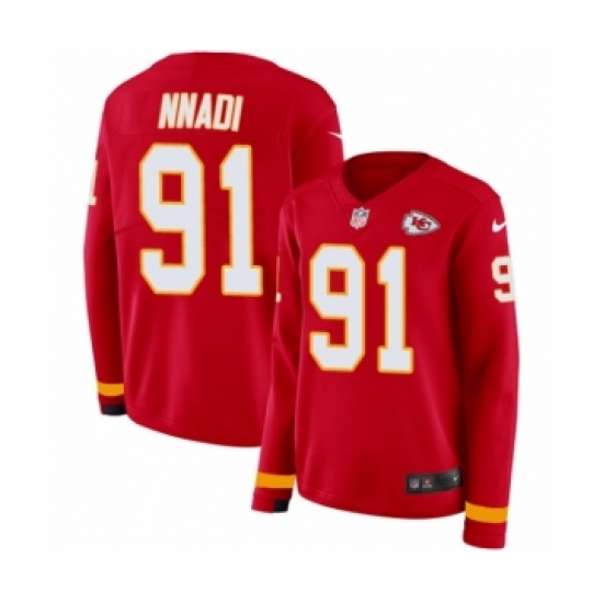 Women's Nike Kansas City Chiefs #91 Derrick Nnadi Limited Red Therma Long Sleeve NFL Jersey - Ujersey