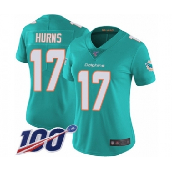 Women's Miami Dolphins #17 Allen Hurns Aqua Green Team Color Vapor Untouchable Limited Player 100th Season Football Jersey - Ujersey