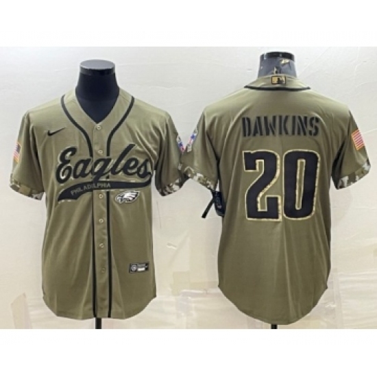 Men's Philadelphia Eagles #20 Brian Dawkins Olive 2022 Salute To Service Cool Base Stitched Baseball Jersey - Ujersey