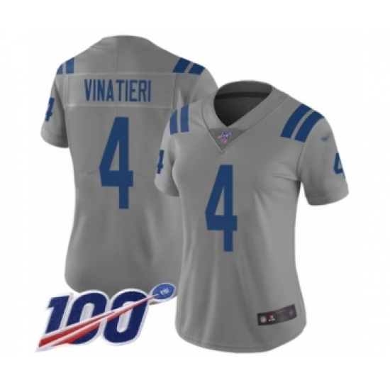 Women's Indianapolis Colts #4 Adam Vinatieri Limited Gray Inverted Legend 100th Season Football Jersey - Ujersey
