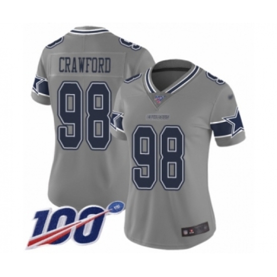 Women's Dallas Cowboys #98 Tyrone Crawford Limited Gray Inverted Legend 100th Season Football Jersey - Ujersey