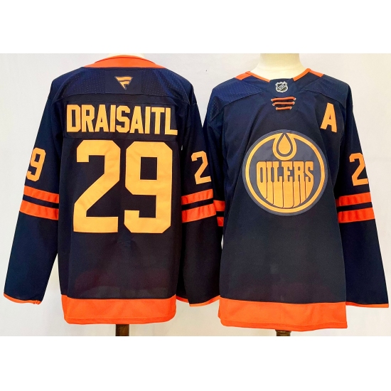 Men's Edmonton Oilers #29 Leon Draisaitl Navy 2024-25 A Stitched Jersey - Ujersey