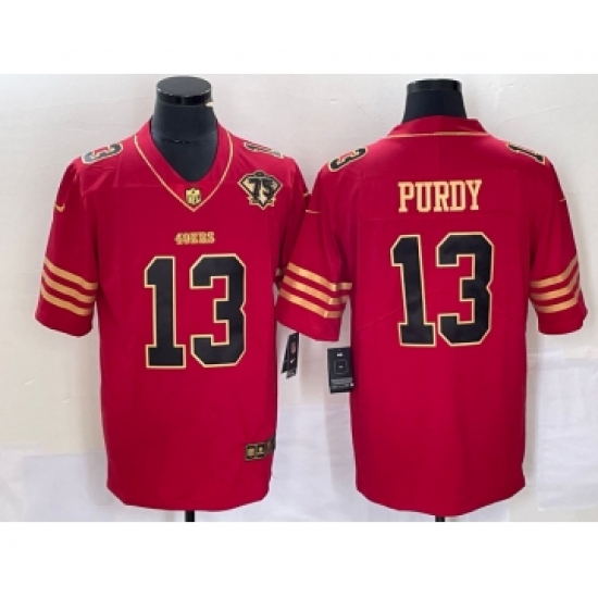 Men's Nike San Francisco 49ers #13 Brock Purdy Red 75th Golden Edition Stitched Limited Jersey - Ujersey