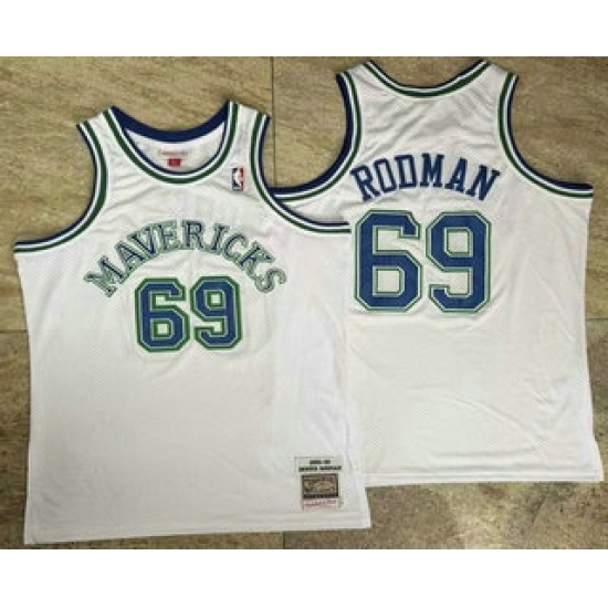 Men's Dallas Mavericks #69 Dennis Rodman White AU Throwback Jersey - Ujersey