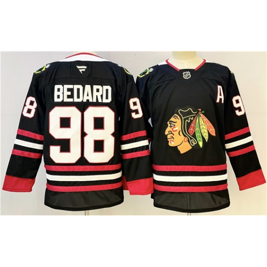 Men's Chicago Blackhawks #98 Connor Bedard Black With A Stitched Hockey Jersey - Ujersey