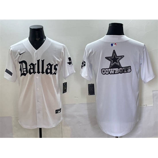 Men's Dallas Cowboys Team Big Logo White 'Gothic Lone Star Edition' Limited Stitched Baseball Jersey - Ujersey