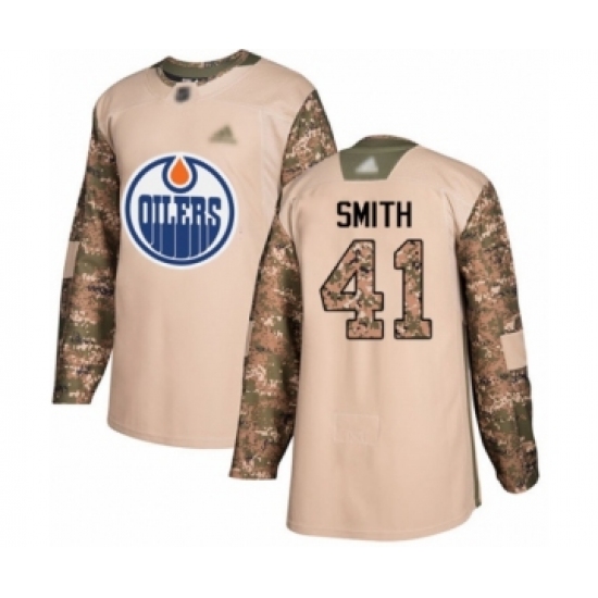 Youth Edmonton Oilers #41 Mike Smith Authentic Camo Veterans Day Practice Hockey Jersey