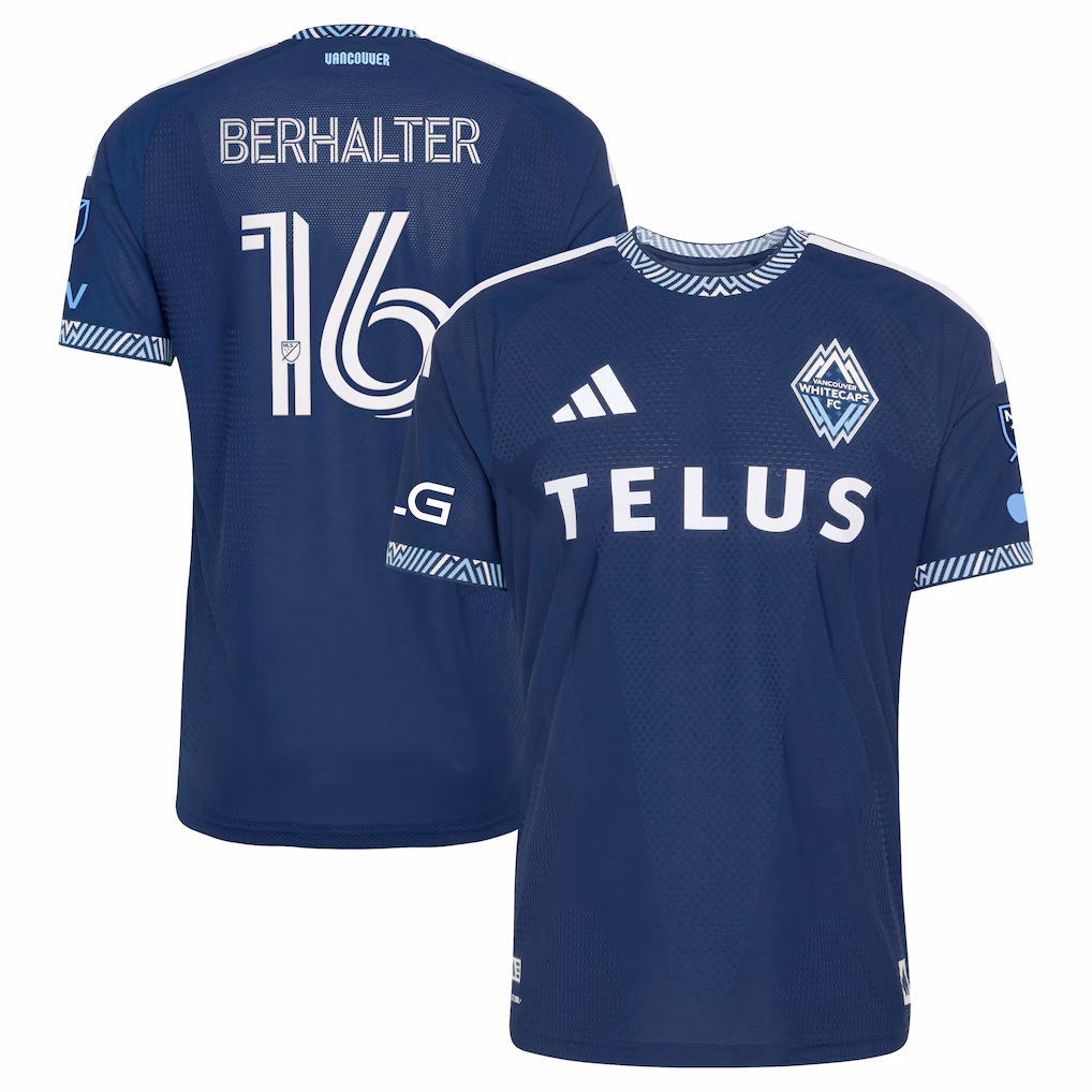 Men's Vancouver Whitecaps FC Sebastian Berhalter adidas Blue 2026 The Coastal Jersey On-Field Authentic Patch Jersey