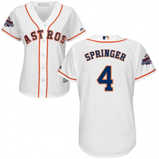 Women's Majestic Houston Astros #4 George Springer Replica White Home 2017 World Series Champions Cool Base MLB Jersey - Ujersey