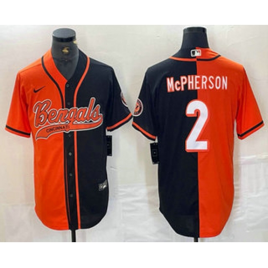 Men's Cincinnati Bengals #2 Evan McPherson Orange Black Two Tone Cool Base Stitched Baseball Jersey - Ujersey