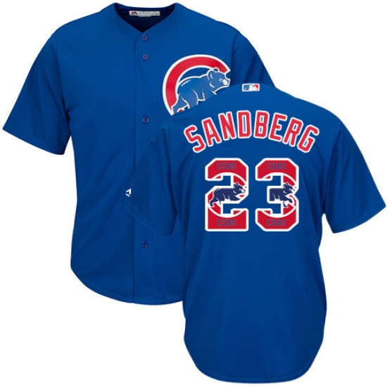 Men's Majestic Chicago Cubs #23 Ryne Sandberg Authentic Royal Blue Team Logo Fashion Cool Base MLB Jersey