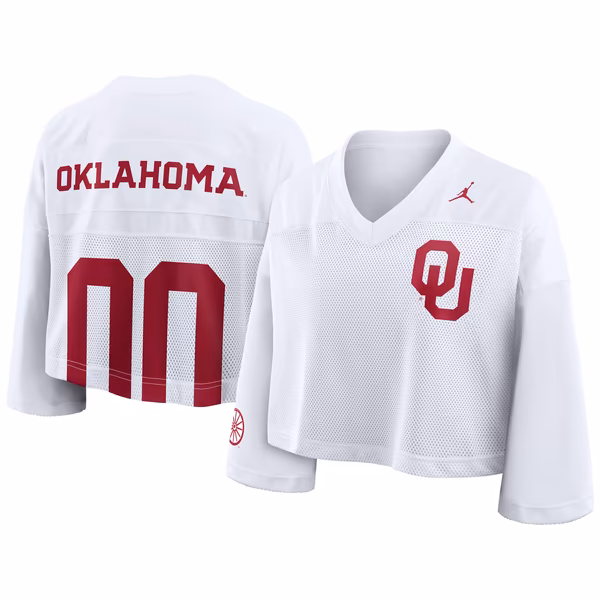 Women's Jordan Brand White Oklahoma Sooners Cropped Mesh Dri-FIT Fashion Jersey