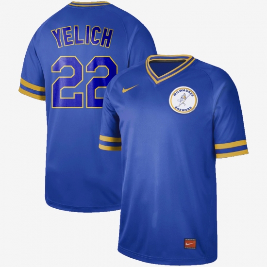 Men's Milwaukee Brewers #22 Christian Yelich Nike Cooperstown Collection Legend V-Neck Jersey Blue - Ujersey
