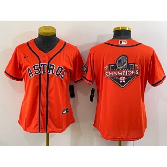 Women's Houston Astros Orange Champions Big Logo With Patch Stitched MLB Cool Base Nike Jersey - Ujersey