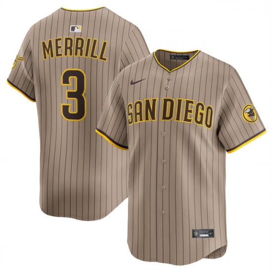 Men's San Diego Padres #3 Jackson Merrill Tan 2024 Alternate Limited Stitched Baseball Jersey - Ujersey