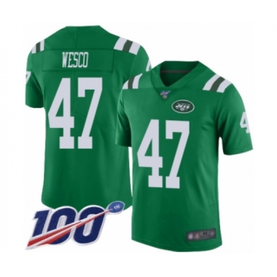 Men's New York Jets #47 Trevon Wesco Limited Green Rush Vapor Untouchable 100th Season Football Jersey - Ujersey