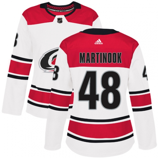 Women's Adidas Carolina Hurricanes #48 Jordan Martinook Authentic White Away NHL Jersey - Ujersey
