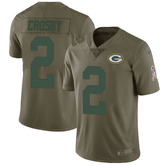 Youth Nike Green Bay Packers #2 Mason Crosby Limited Olive 2017 Salute to Service NFL Jersey - Ujersey