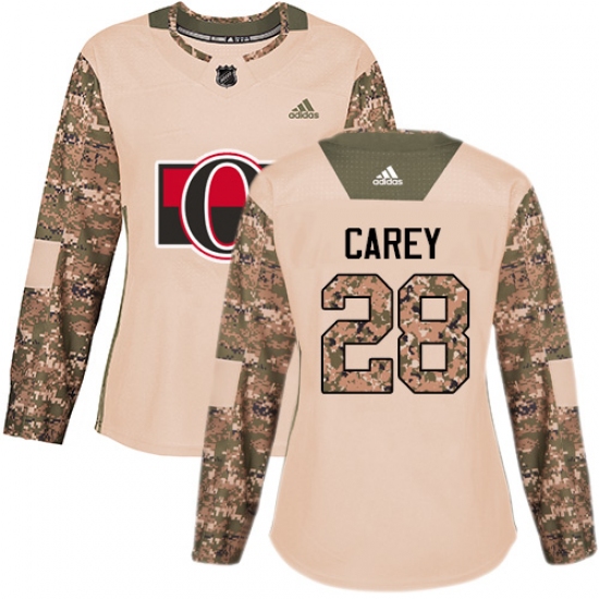 Women's Adidas Ottawa Senators #28 Paul Carey Authentic Camo Veterans Day Practice NHL Jersey - Ujersey