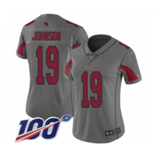 Women's Arizona Cardinals #19 KeeSean Johnson Limited Silver Inverted Legend 100th Season Football Jersey - Ujersey