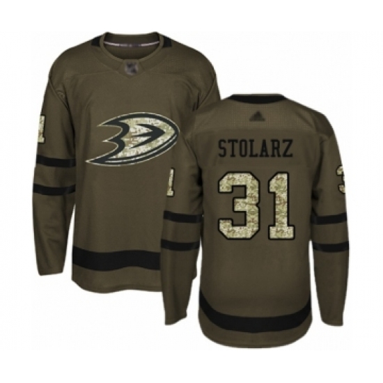 Youth Anaheim Ducks #31 Anthony Stolarz Authentic Green Salute to Service Hockey Jersey - Ujersey