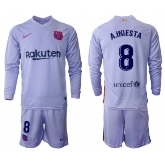 Men 2021-2022 Club Barcelona Second away purple Long Sleeve 8 Soccer Jersey