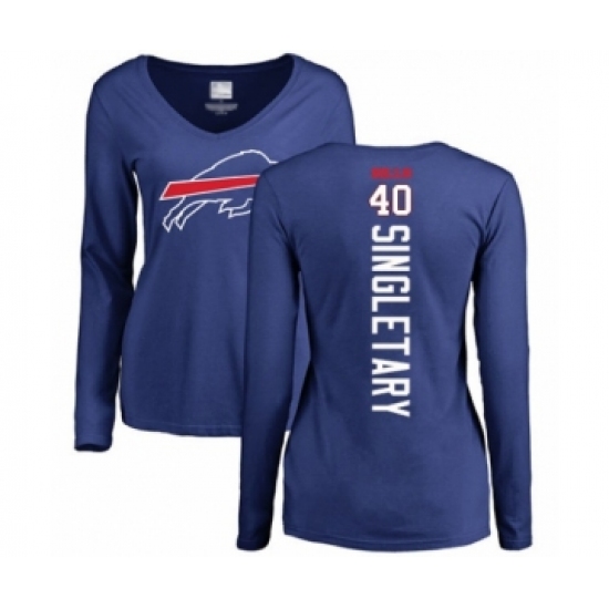 Football Women's Buffalo Bills #40 Devin Singletary Royal Blue Backer Long Sleeve T-Shirt - Ujersey