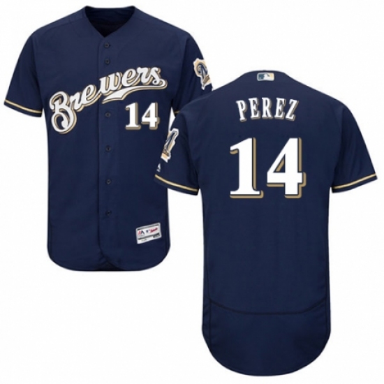 Men's Majestic Milwaukee Brewers #14 Hernan Perez White Alternate Flex Base Authentic Collection MLB Jersey - Ujersey
