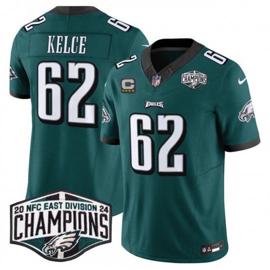 Men's Philadelphia Eagles #62 Jason Kelce Green 2024 NFC East Champions With 4-Star C F.U.S.E. Vapor Untouchable Limited Stitched Football Jersey - Ujersey