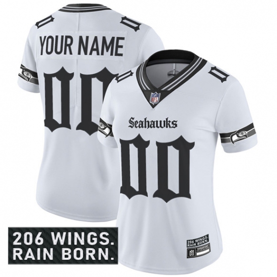 Women's Seattle Seahawks Active Player Custom White 2025 F.U.S.E. 'Gothic Rain City Shadows Edition' Vapor Untouchable Limited Football Stitched Jersey - Ujersey
