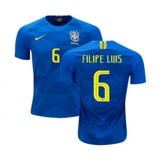 Brazil #6 Filipe Luis Away Kid Soccer Country Jersey