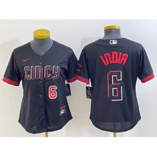 Women's Cincinnati Reds #6 Jonathan India Number Black 2023 City Connect Cool Base Stitched Jersey 2