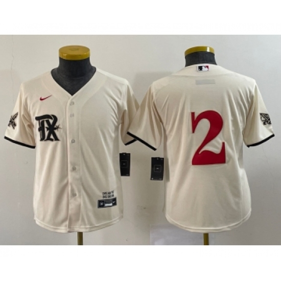 Youth Nike Texas Rangers #2 Marcus Semien Cream 2023 City Connect Stitched Baseball Jersey - Ujersey