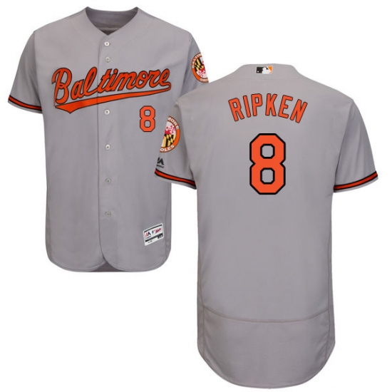 Men's Majestic Baltimore Orioles #8 Cal Ripken Grey Road Flex Base Authentic Collection MLB Jersey - Ujersey