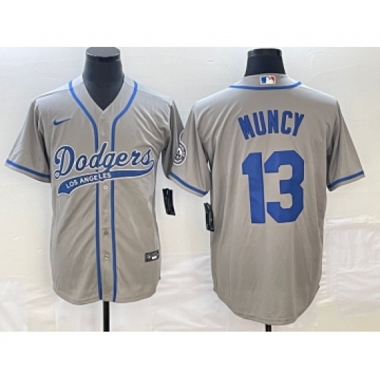 Men's Los Angeles Dodgers #13 Max Muncy Grey Cool Base Stitched Baseball Jersey - Ujersey