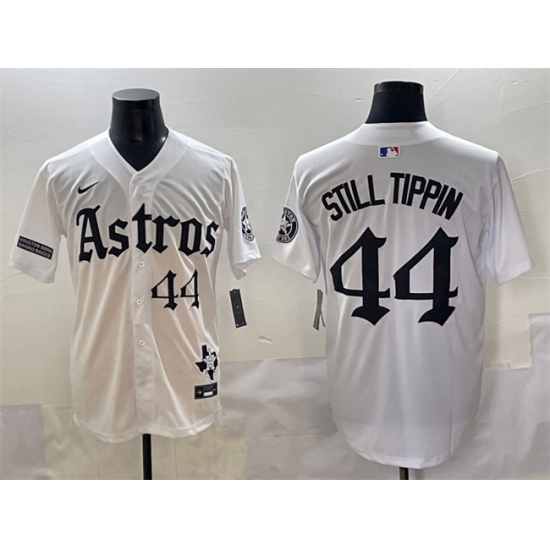 Men's Houston Astros #44 Still Tippin White Gothic 'Houston Born Barrio Raised' Limited Stitched Baseball Jersey - Ujersey