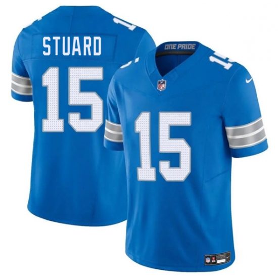 Men's Detroit Lions #15 Grant Stuard Blue 2025 F.U.S.E. Vapor Limited Football Stitched Jersey - Ujersey