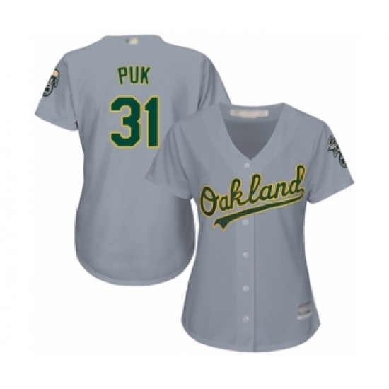 Women's Oakland Athletics #31 A.J. Puk Authentic Grey Road Cool Base Baseball Player Jersey - Ujersey