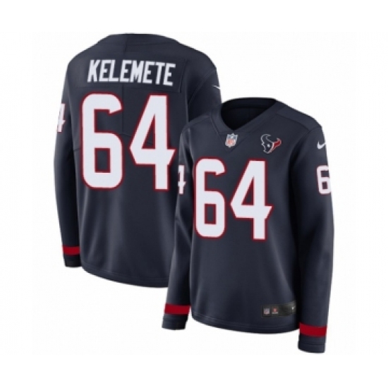 Women's Nike Houston Texans #64 Senio Kelemete Limited Navy Blue Therma Long Sleeve NFL Jersey - Ujersey
