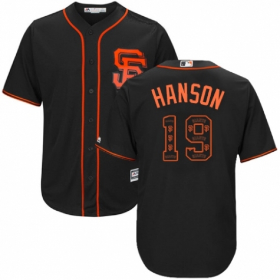Men's Majestic San Francisco Giants #19 Alen Hanson Authentic Black Team Logo Fashion Cool Base MLB Jersey - Ujersey